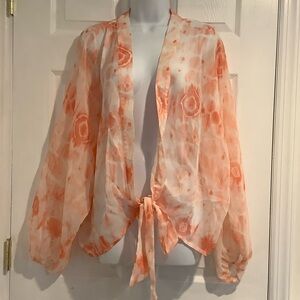 NWT LOVE LOVERICHE Sheer Open Tie Front TieDye Look Spring Coastal Cowgirl Top L